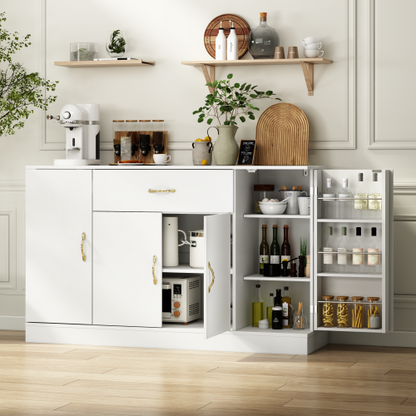 Sideboard Buffet Cabinet with Storage, Large Kitchen Storage Cabinet with 1 Drawer and 4 Doors, Modern Coffee Bar for Kitchen Dining Room, White