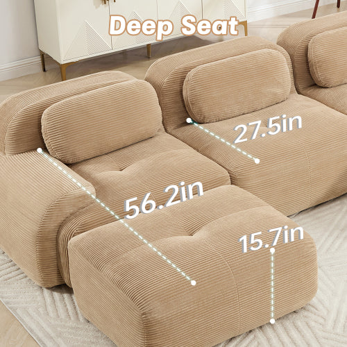 82'' 2-seat sofa in luxuryCorduroy Fabric modular for free combo separation curved armrests ,anti-slip design high-resilience sponge fits living rooms bedrooms Audiovisual Room,Camel