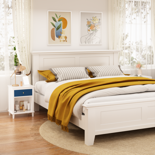 26.77''H Wooden Nightstand with One Drawer One Shelf for Kids, Adults, Navy+Golden handle