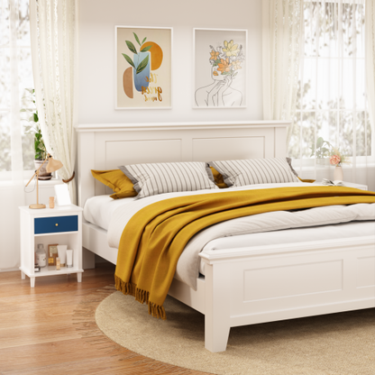 26.77''H Wooden Nightstand with One Drawer One Shelf for Kids, Adults, Navy+Golden handle