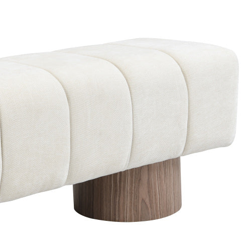 Upholstered Dining Bench for Dining Room, No-Assembly End of Bed Entryway Bench Ottoman for Bedroom Living Room, Beige Chenille Fabric, 300 LBS Weight Capacity