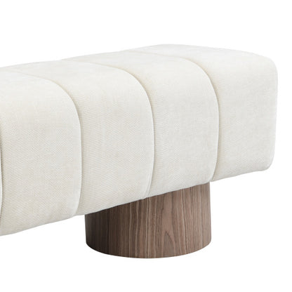 Upholstered Dining Bench for Dining Room, No-Assembly End of Bed Entryway Bench Ottoman for Bedroom Living Room, Beige Chenille Fabric, 300 LBS Weight Capacity