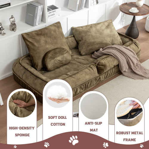 Human-Size Upholstered Dog-Style Floor Sofa,5-Position Adjust & Massage Pillow