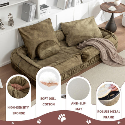 Human-Size Upholstered Dog-Style Floor Sofa,5-Position Adjust & Massage Pillow