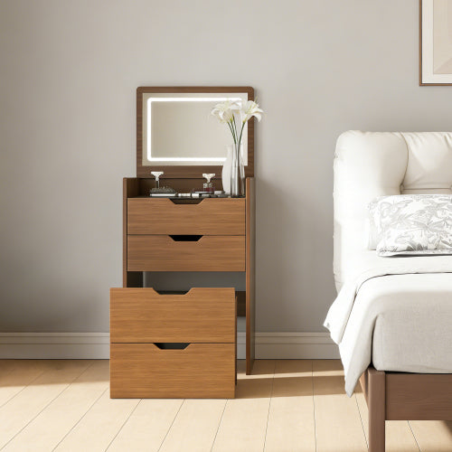 Walnut 3-in-1 Vanity Desk with Lighted Mirror & Stool, Flip Top Makeup Table, Compact Storage for Bedroom