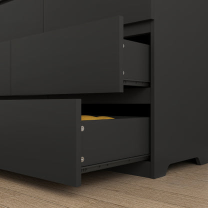 12 Drawers Double Dresser, Modern Wood Dresser Chest of Drawers with Large Storage Space for Bedroom, Black