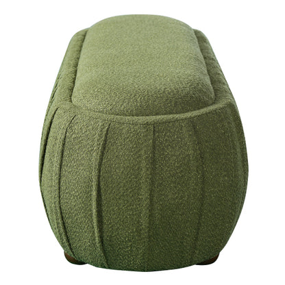Boucle Ottoman Oval Upholstered Accent Stool with Rubberwood Legs for Living Room