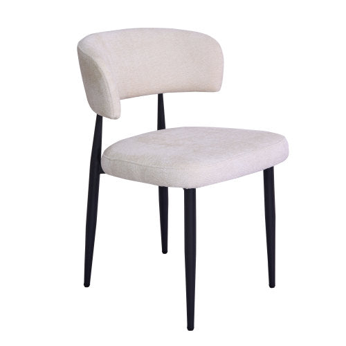 Curved Back Chenille Dining Chairs with Metal Legs, Set of 2, Beige