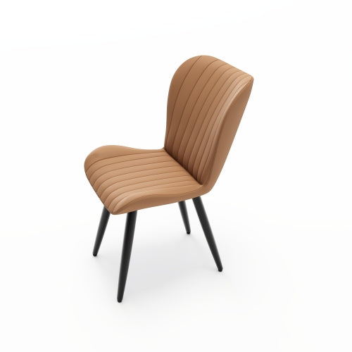 Set of 2 Modern Faux Leather Dining Chairs, Armless PU Leather Chairs with Brushed Metal Legs