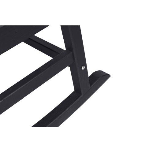 Oversized Rocking Chair with Wood-Texture, Outdoor Rocking Chair for Adults, All Weather Resistant Porch Rocker for Lawn Garden, Black