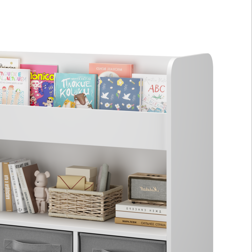 White Gray Kids Bookshelf With 3 Removable Fabric Bins Toy Book Organizer