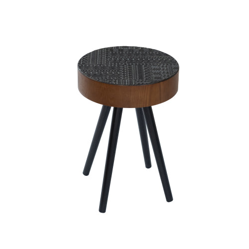 15.7inch  Mini Round Wooden Side Table, Black & Brown