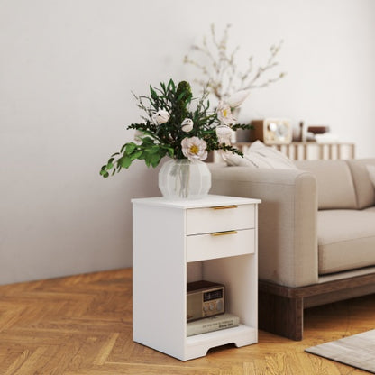 Nighstand With 2 Drawers,End Table,Nightstand with Open Space,Golden Handle,Morden Design,For Living Room,Bedroom,Easy Assemble,White