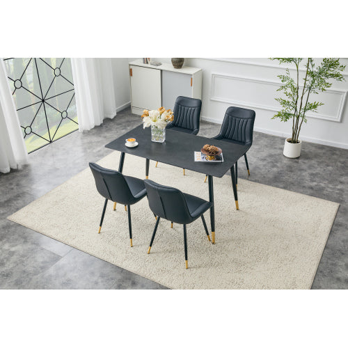 Sintered Stone Dining Table with Metal Base, Vic Dark