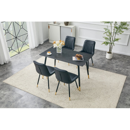 Sintered Stone Dining Table with Metal Base, Vic Dark