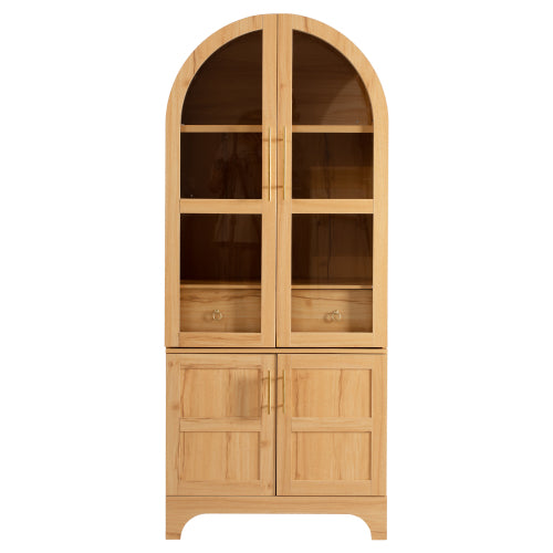 71 Inch Tall Arched Farmhouse Glass Door Kitchen Pantry Storage Cabinet