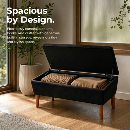 42 inch Linen Ottoman Bench with Wood Legs, Modern Entryway Seat