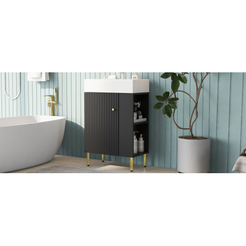 21.6" Black Bathroom vanity, Combo Cabinet, Bathroom Storage Cabinet, Single Ceramic Sink, Right side storage