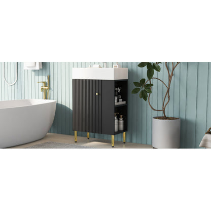 21.6" Black Bathroom vanity, Combo Cabinet, Bathroom Storage Cabinet, Single Ceramic Sink, Right side storage