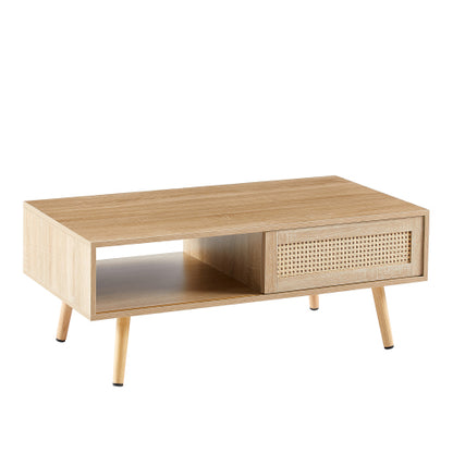 41.34inch  Rattan Rectangular Coffee Table with Sliding Door, Natural