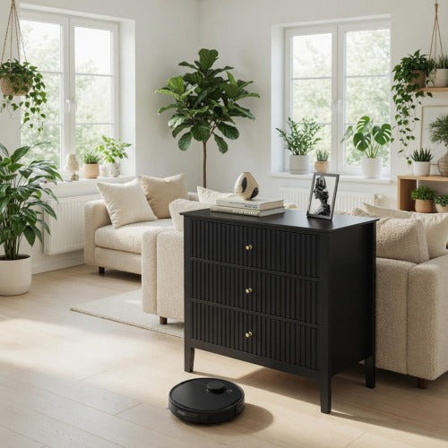 32inch Black Fluted 3-Drawer Nightstand