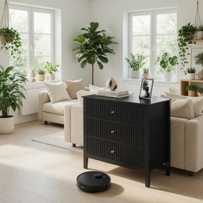 32inch Black Fluted 3-Drawer Nightstand