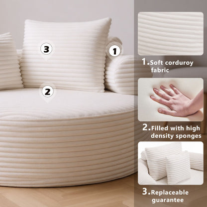 White Round Memory-Foam Sofa-Bed,Cloud Couch with 3 Pillows