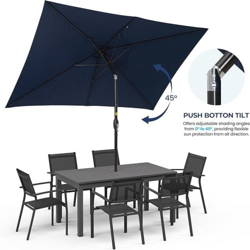 6.5 x 10 ft Navy Blue Rectangular Patio Umbrella with Crank, Tilt, Polyester UV-Resistant Canopy for Pool, Backyard & Patio (Without base)