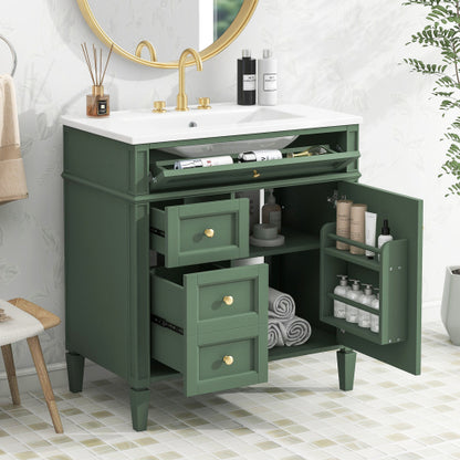 30'' Bathroom Vanity with Top Sink, Modern Bathroom Storage Cabinet with 2 Drawers and a Tip-out Drawer, Single Sink Bathroom Vanity