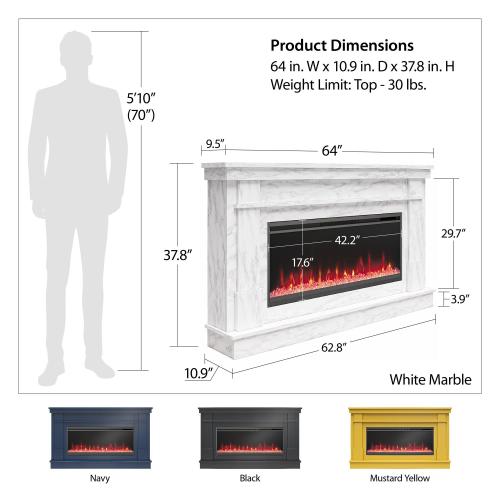 Waverly Wide Mantel with Linear Electric Fireplace & Crystal Ember Bed