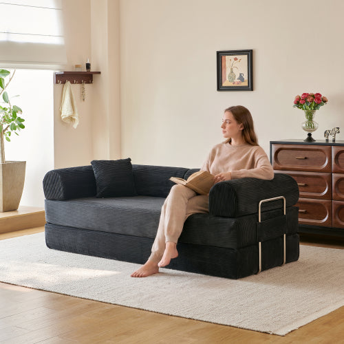 78.8 inch  Black Boneless Corduroy Convertible Compressed Floor Sofa Bed