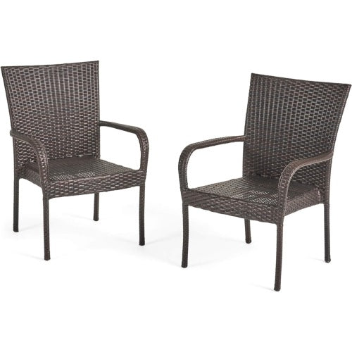 LITTLETON PE Wicker Stacking Chair 2PCS Outdoor Dining Chair Set Transitional Style