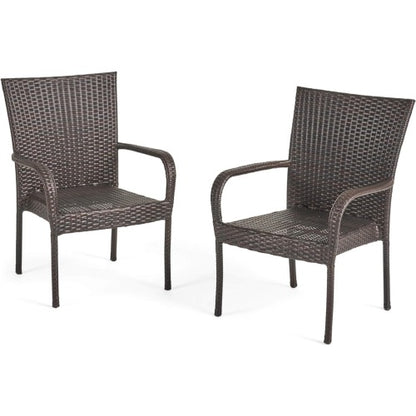 LITTLETON PE Wicker Stacking Chair 2PCS Outdoor Dining Chair Set Transitional Style