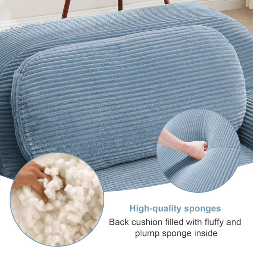 82'' loveseat sofa in luxuryCorduroy Fabric modular for free combo separation curved armrests ,anti-slip design high-resilience sponge fits living rooms bedrooms Audiovisual Room,Blue