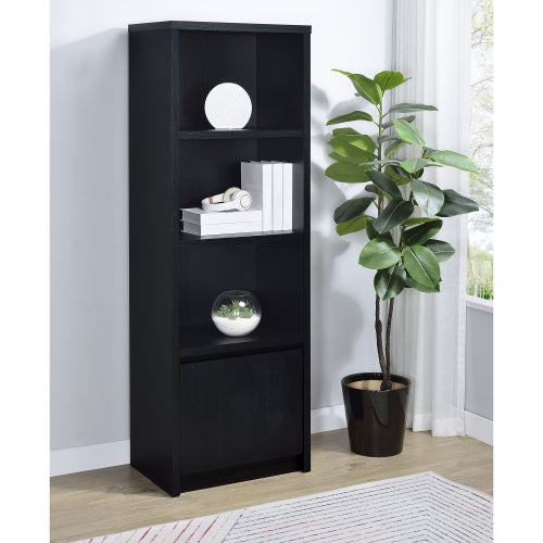 Black 3-Tier Vertical Media Tower Storage Pier with Bottom Cabinet
