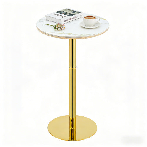 Rock slab circular tabletop non adjustable (39.5 inches high) bar table, bar table with gold legs and base (white+gold)