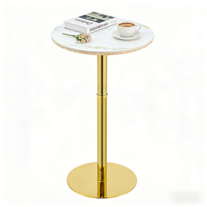 Rock slab circular tabletop non adjustable (39.5 inches high) bar table, bar table with gold legs and base (white+gold)