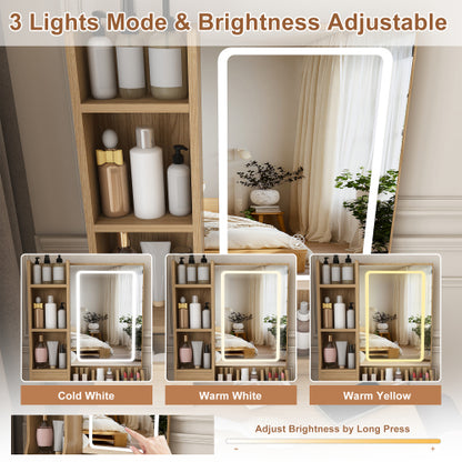 Modern Small Vanity Desk w/ 3-Color LED Mirror, 3 Drawers, Power Outlet, Hair Dryer Holder & Chair, Black