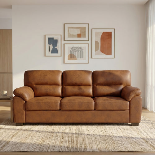 81 inch  Light-Brown 3-Seater Retro Foil-Fabric Sofa,Padded Armrests,Black Triangle Legs