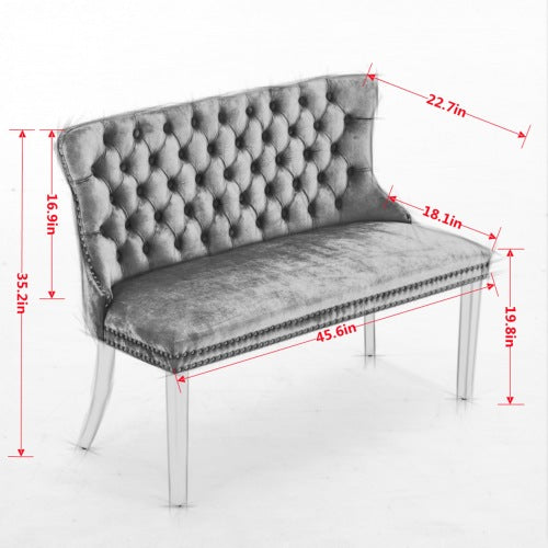 Velvet Double Dining Loveseat Bench, Kitchen & Dining Seating, 2-Seat Tufted Bench w/Handmade Buttons, Wing Back, Gold-Plated Steel Legs, Mid Century Modern,Single Pack,Beige