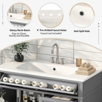 36'' Bathroom Vanity with Top Sink, Modern Bathroom Storage Cabinet with 2 Drawers and a Tip-out Drawer, Single Sink Bathroom Vanity