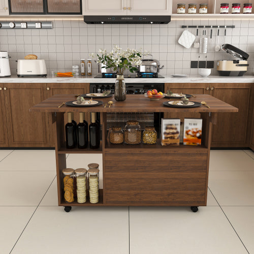 47-Inch Folding Dining Table with Storage Shelves and Wheels