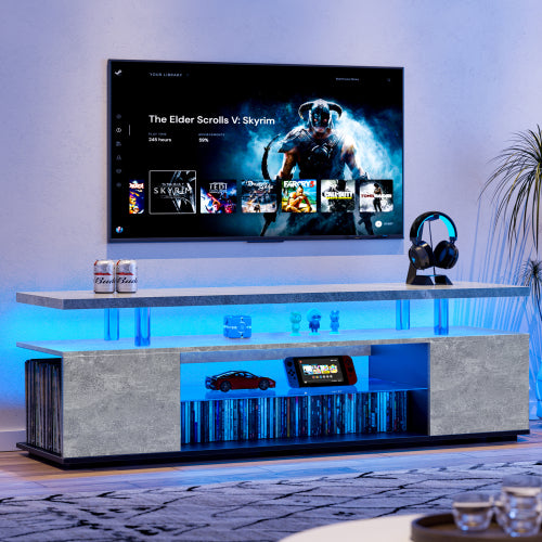 Gray and Black 55 inch LED TV Stand with Storage Cabinet
