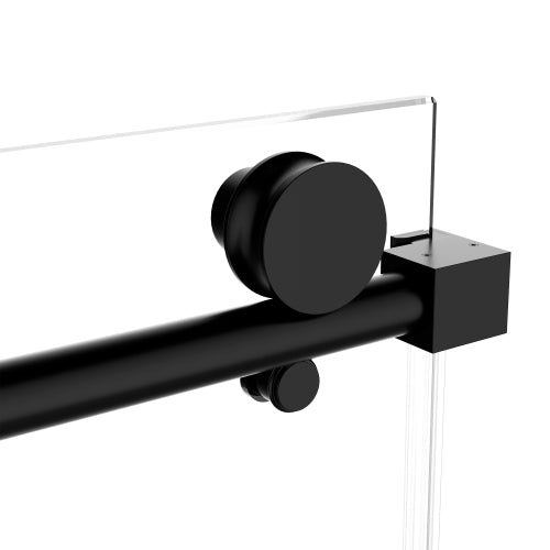 56"-60" W x 76" H Frameless Single Sliding Soft-Close Matte Black Shower Door with 5/16" (8mm) Clear Nano-Coated Tempered Glass and Stainless Steel Handle