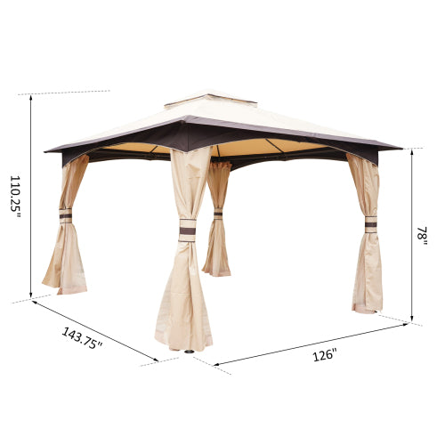 Outsunny 10' x 12' Outdoor Gazebo with Netting and Curtains, Patio Gazebo Canopy with 2-Tier Soft Top Roof and Steel Frame for Lawn, Garden, Backyard and Deck