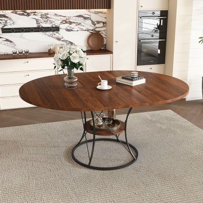 Expandable Round Dining Table with Storage Shelf