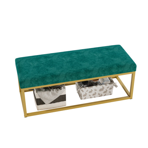Storage Bench for Entryway, Bench with Steel Frame,, Synthetic Leather, Living Dining Room, Mid-Century Modern, Loads 600 lb