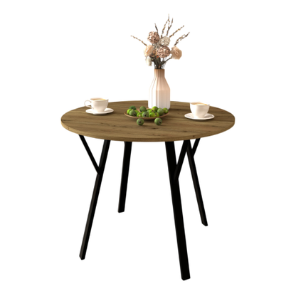 35.43 Inch Round Dining Table with MDF Top and Black Metal Legs