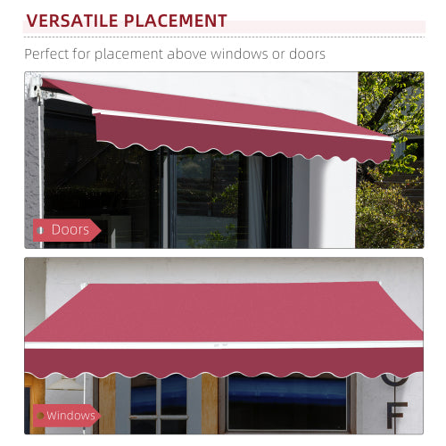 Outsunny 13' x 8' Retractable Awning, Patio Awnings, Sunshade Shelter w/ Manual Crank Handle, UV & Water-Resistant Fabric and Aluminum Frame for Deck, Balcony, Yard, Wine Red