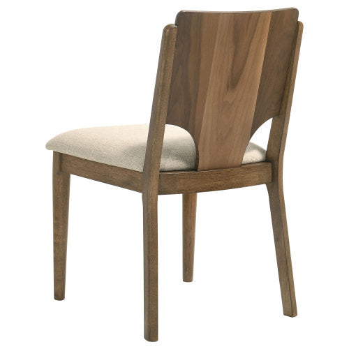 Set of 2 Walnut Finish Dining Side Chairs, Wood Frame Chairs with Wedge Cutout Back & Beige Fabric